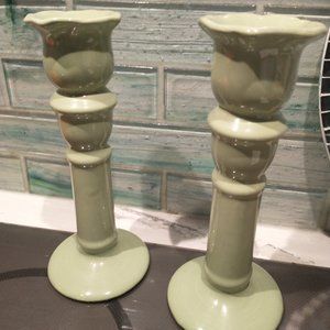 Pair of Candle Holder - Light Green